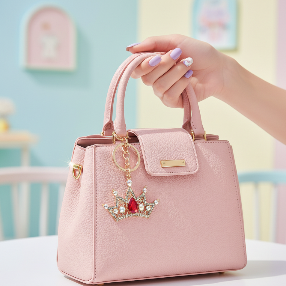 Sparkling Crown Keychain with Rhinestone Accents – Elegant Handbag Charm (RKC-0512R6)
