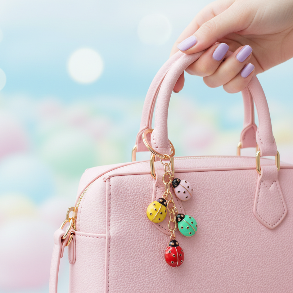 Enamel Ladybug Keychain with Charms – Cute Insect Key Ring for Women & Girls, Colorful Beetle Purse Charm Backpack Accessory (RKC-0517R5)