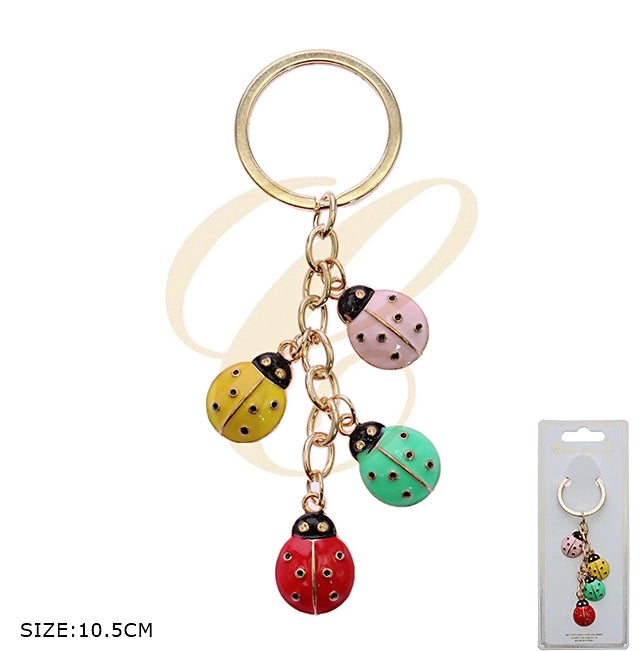 Enamel Ladybug Keychain with Charms – Cute Insect Key Ring for Women & Girls, Colorful Beetle Purse Charm Backpack Accessory (RKC-0517R5)