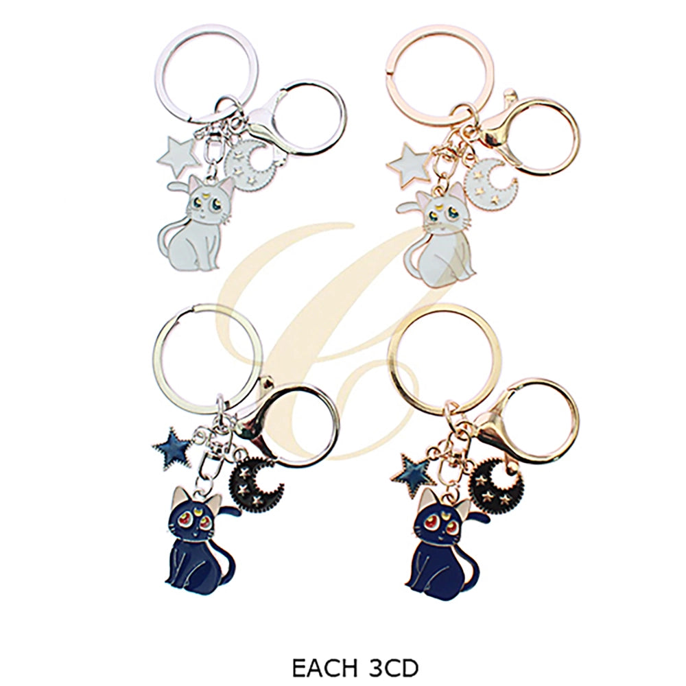 Celestial Black Cat Moon and Star Pendant Necklace – Gold Tone Enamel Jewelry (RKC-0523GS)