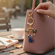 Celestial Black Cat Moon and Star Pendant Necklace – Gold Tone Enamel Jewelry (RKC-0523GS)