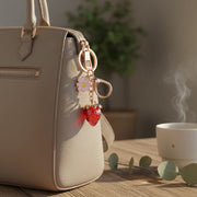 Strawberry & Daisy Enamel Keychain – Cute Fruit Bag Charm, Gold-Tone Floral Accessories (RKC-0568R)
