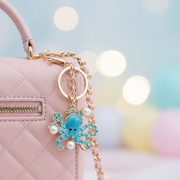 Rhinestone Octopus Keychain with Faux Pearls – Cute Nautical Bag Charm & Key Ring (RKC-0589R)