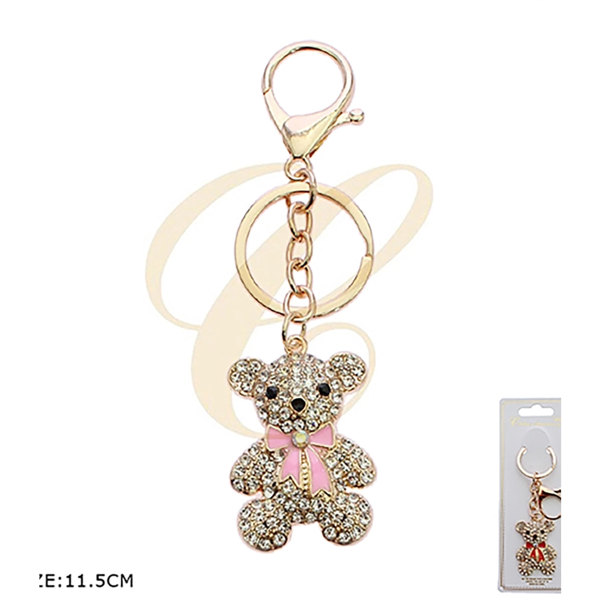Sparkling Rhinestone Teddy Bear Keychain & Bag Charm – Crystal Enamel Bow Metal Keyring (RKC-0593R6)