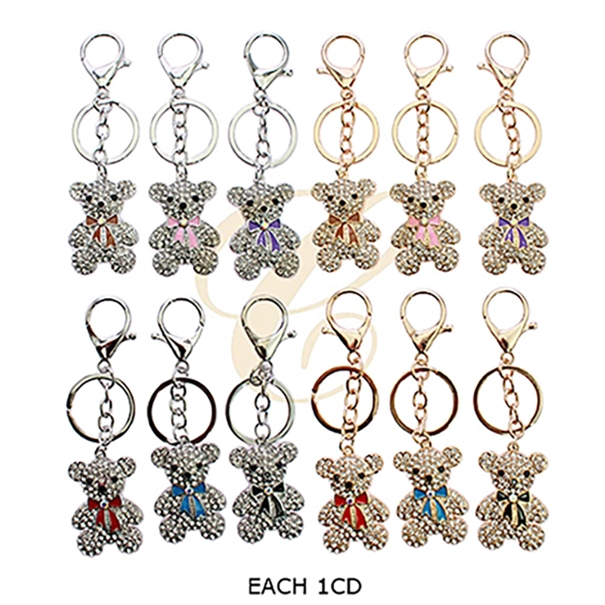 Sparkling Rhinestone Teddy Bear Keychain & Bag Charm – Crystal Enamel Bow Metal Keyring (RKC-0593R6)