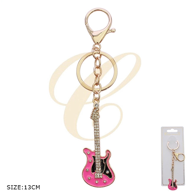 Rhinestone Guitar Keychain Charm – Sparkly Electric Guitar Keyring for Music Lovers & Musicians (RKC-0620R6)