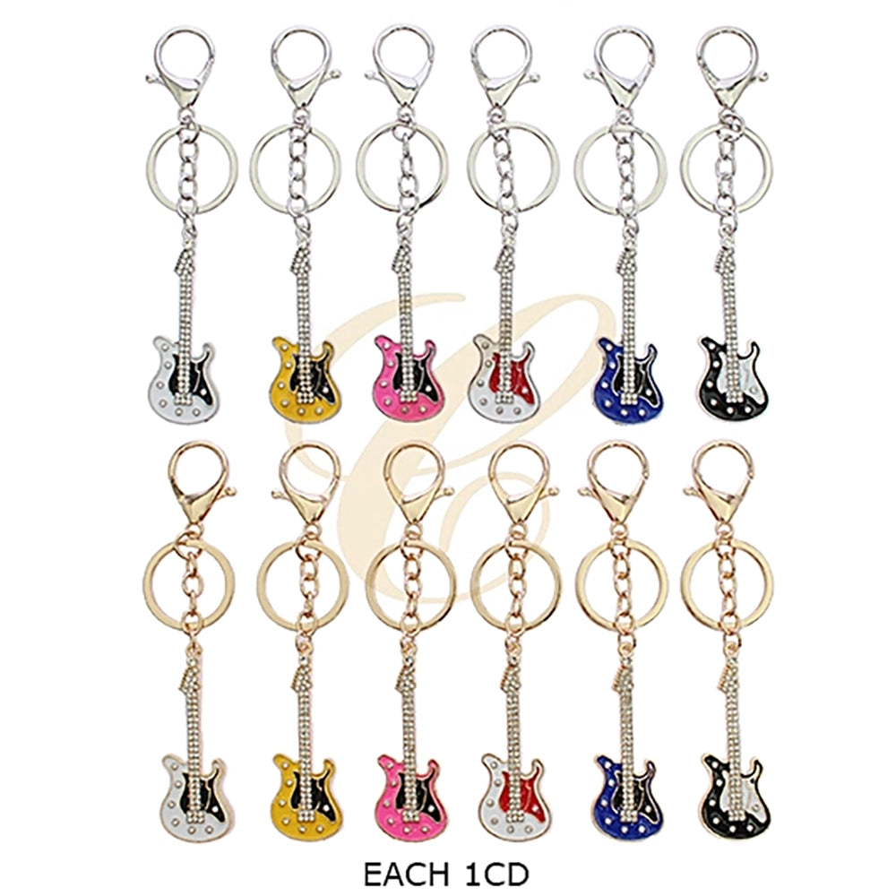 Rhinestone Guitar Keychain Charm – Sparkly Electric Guitar Keyring for Music Lovers & Musicians (RKC-0620R6)