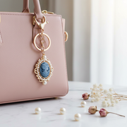 Vintage Cameo Portrait Keychain with Faux Pearl Frame – Victorian Style Bag Charm & Key Ring (12cm) (RKC-0654R6)