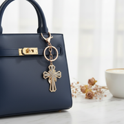 Rhinestone Cross Keychain & Bag Charm – Sparkling Crystal Religious Pendant Keyring for Handbags, Backpacks, and Car Keys (RKC-0661GS)