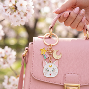 Anime Celestial Moon Cat Enamel Keychain – Crescent Moon & Shooting Star Bag Charm with Lobster Clasp (RKC-0665R)
