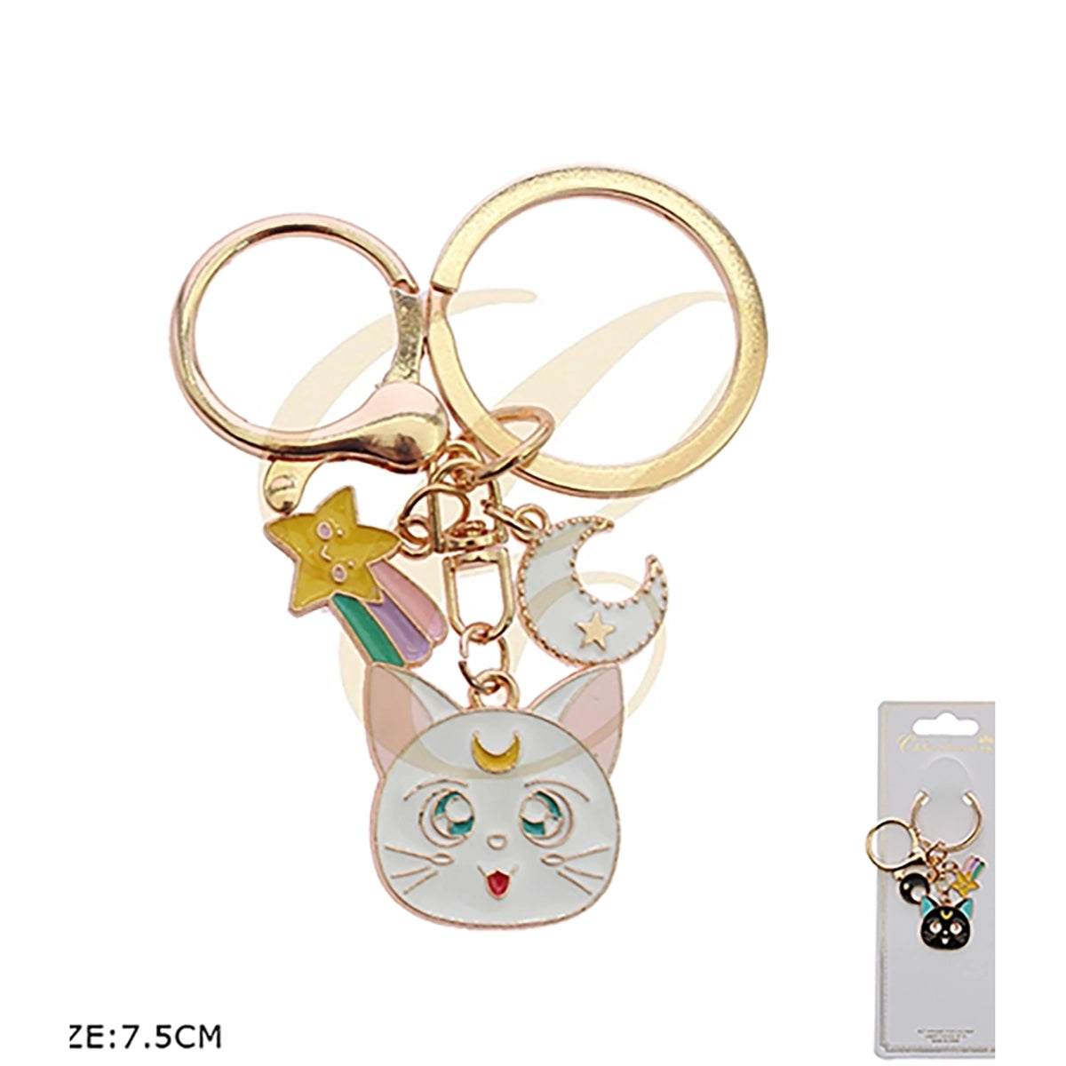 Anime Celestial Moon Cat Enamel Keychain – Crescent Moon & Shooting Star Bag Charm with Lobster Clasp (RKC-0665R)