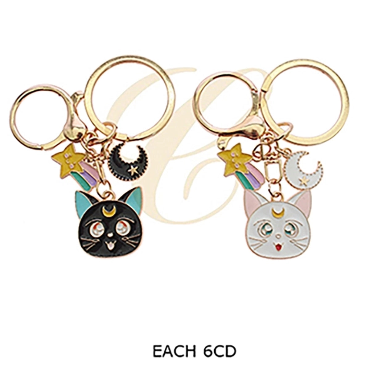 Anime Celestial Moon Cat Enamel Keychain – Crescent Moon & Shooting Star Bag Charm with Lobster Clasp (RKC-0665R)