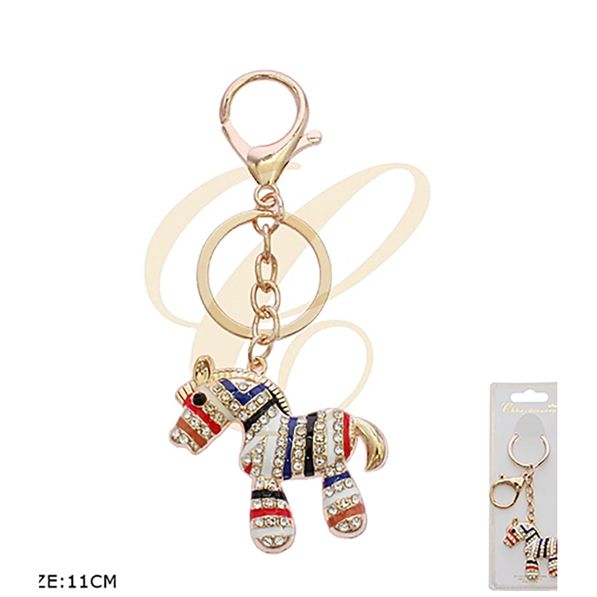 Sparkling Rhinestone Zebra Animal Keychain – Crystal Enamel Bag Charm & Metal Keyring8 (RKC-0712R)