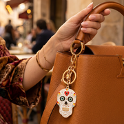 Day of the Dead Sugar Skull Enamel Keychain – Floral Calavera Bag Charm & Metal Keyring (RKC-0733R)