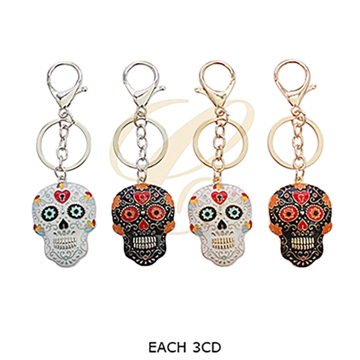 Day of the Dead Sugar Skull Enamel Keychain – Floral Calavera Bag Charm & Metal Keyring (RKC-0733R)