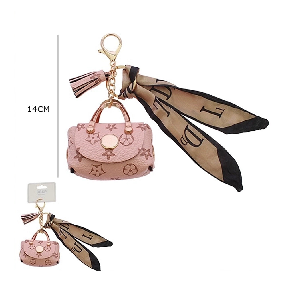 Mini Handbag Keychain Pendant with Ribbon Silk Scarf & Tassel (RKC-0743R)