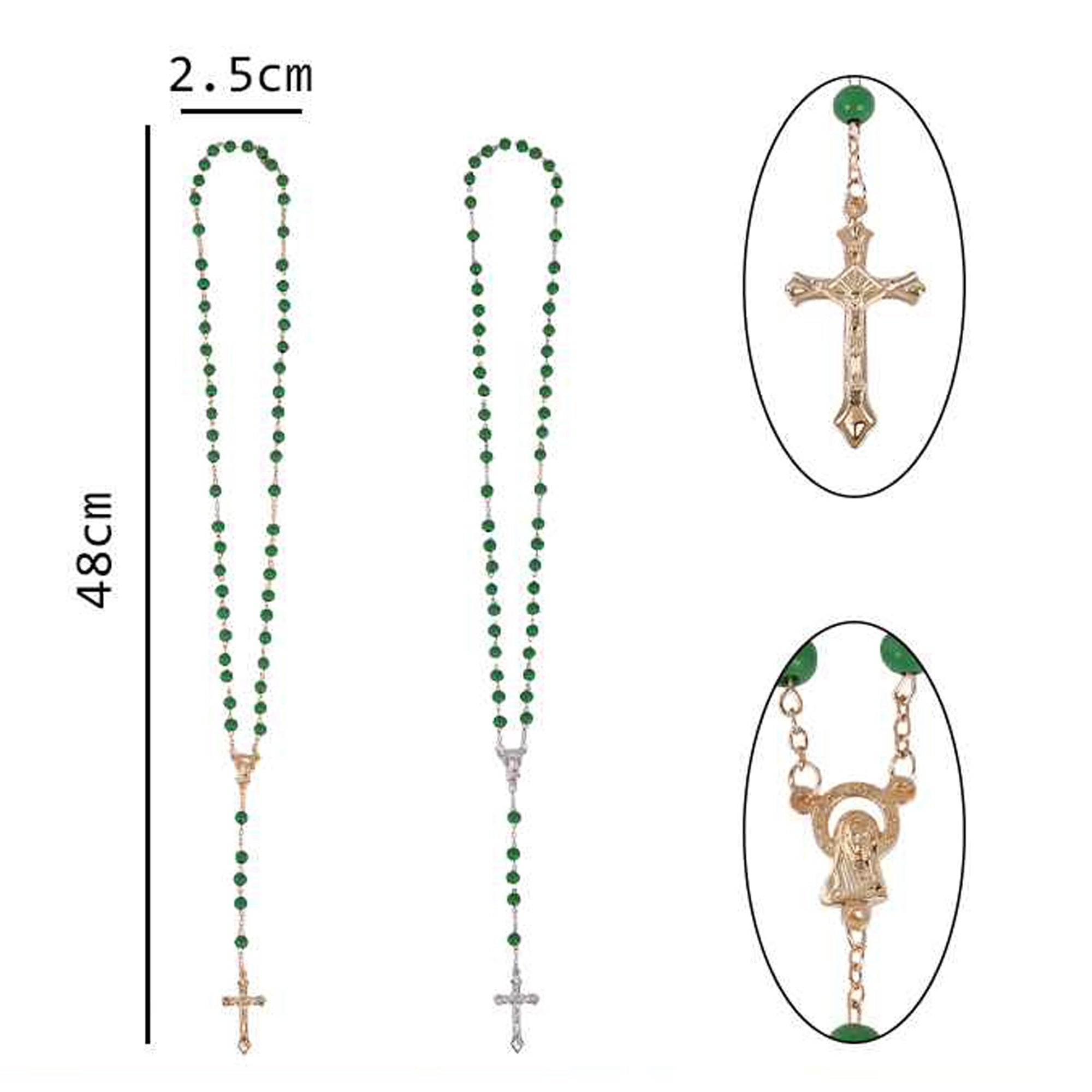 St. Jude Green Bead Rosary Necklace Set with Plastic Cases - 48cm Catholic Rosary (RN01G)