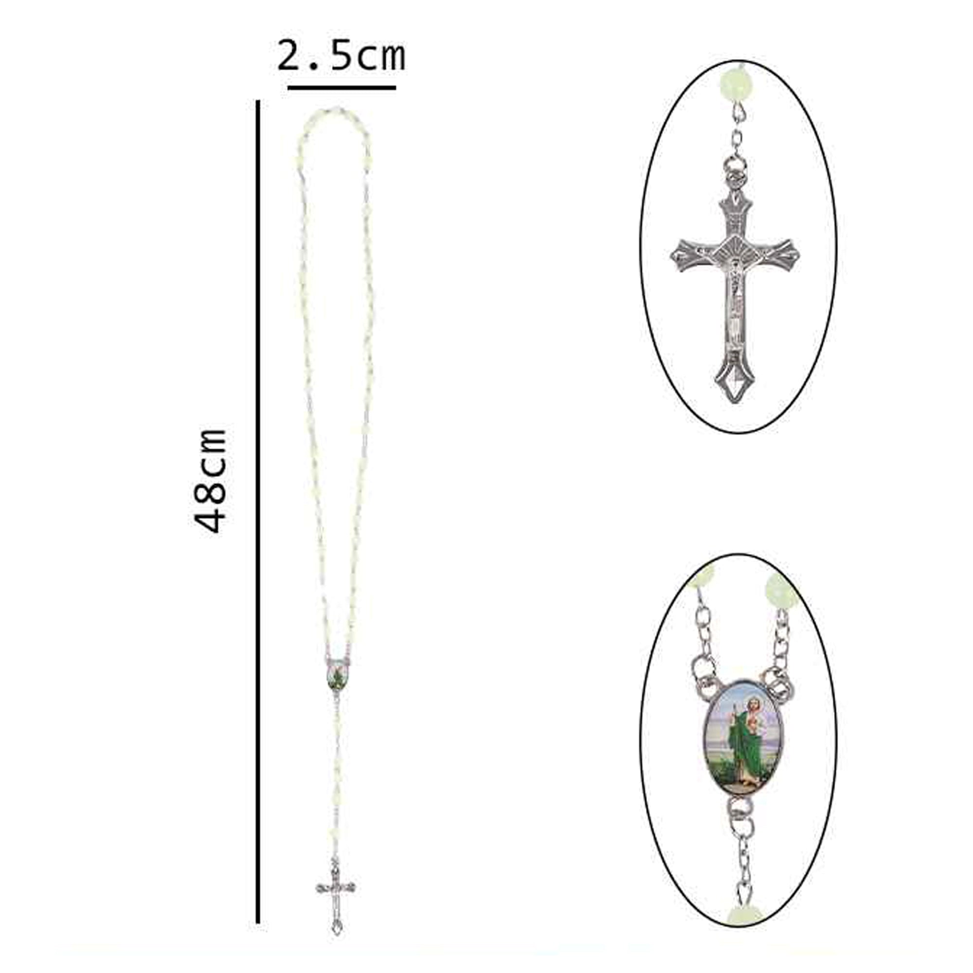 St. Jude Glow in the Dark Rosary Necklace Set (12-Pack) – 48cm Catholic Rosary with Crucifix and Centerpiece Medal (RN07)