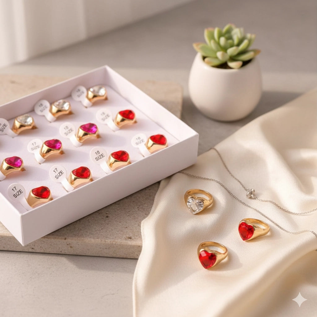 Heart of Gold: Vintage-Inspired Enamel Heart Rings (Set of 12)