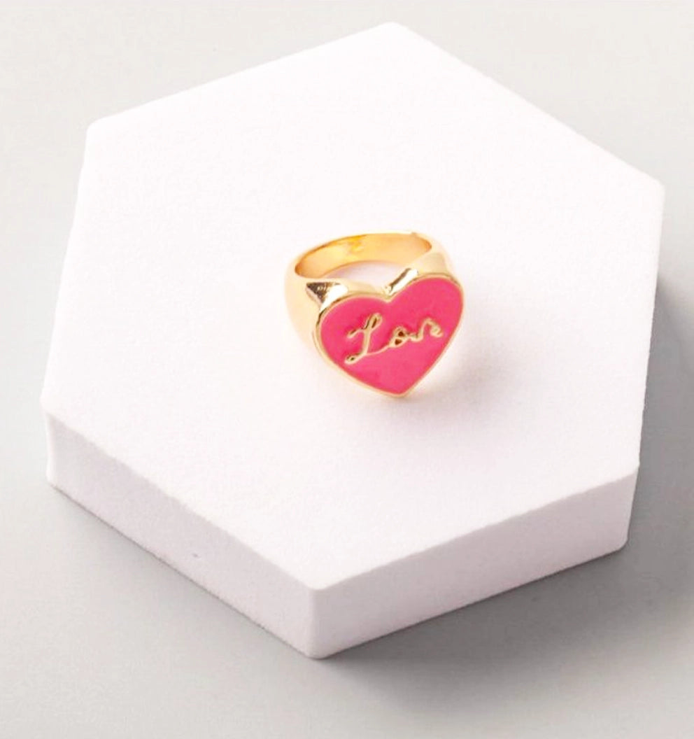 Sweetheart Enamel Love Painted Ring Collection (Gold-Toned)