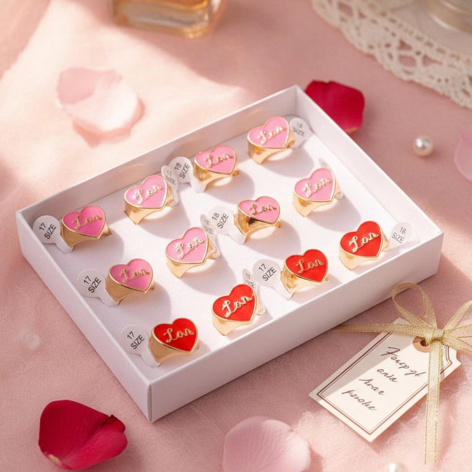 Sweetheart Enamel Love Painted Ring Collection (Gold-Toned)