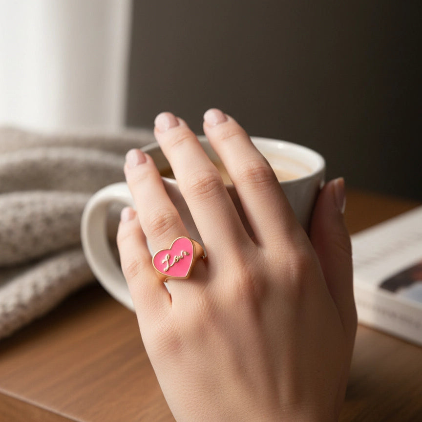 Sweetheart Enamel Love Painted Ring Collection (Gold-Toned)
