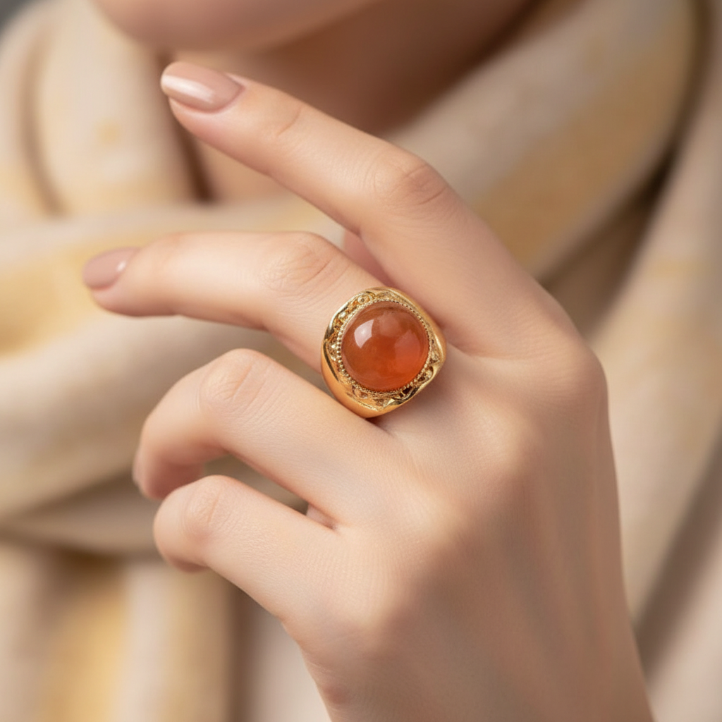 Vintage Gemstone Signet Ring with Round Cabochon Stone (RN12087)