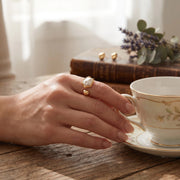 Pearl Stone Open Ring – Modern Gold & Silver Adjustable Baroque Pearl Statement Ring (RN12103GS)
