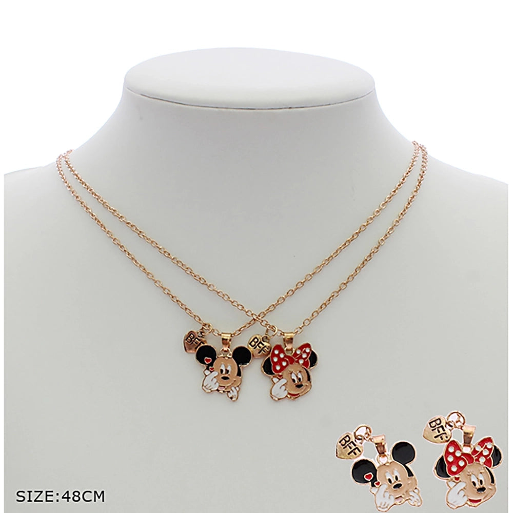 Best Friends Forever Mouse Necklace Set – 2-Piece BFF Friendship Jewelry with Polka Dot Bow Charms (RNK-0764)