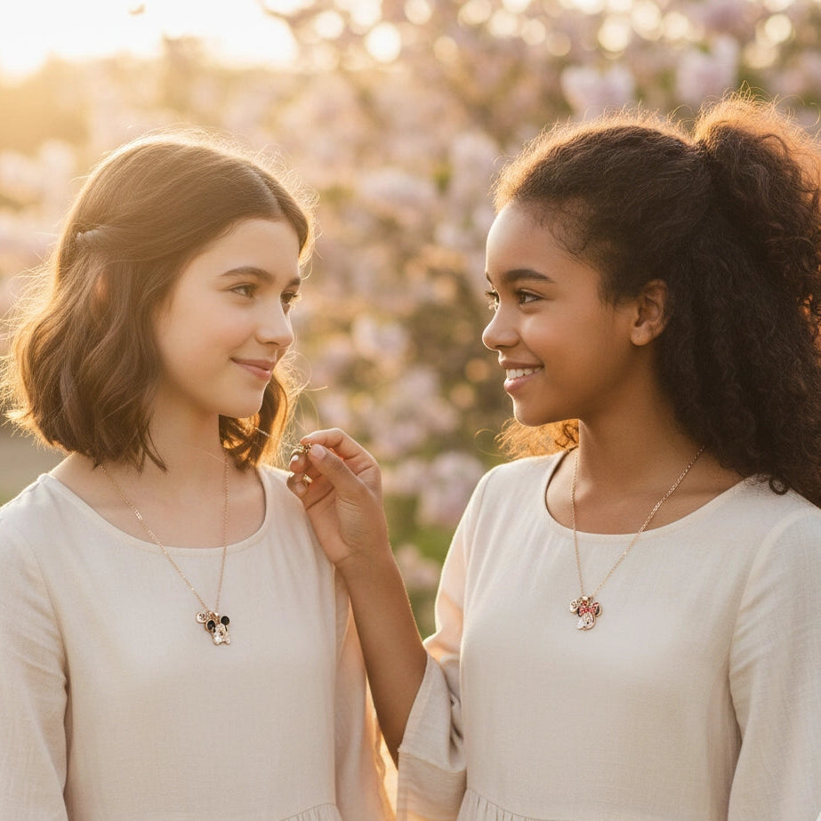 Best Friends Forever Mouse Necklace Set – 2-Piece BFF Friendship Jewelry with Polka Dot Bow Charms (RNK-0764)