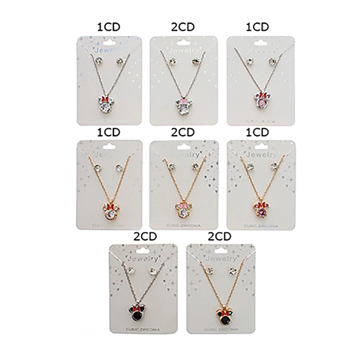 Sparkling Cubic Zirconia Mouse Ears Pendant Necklace & Stud Earrings Set – Whimsical Bow Silhouette Jewelry Set (RNK-0834R4)
