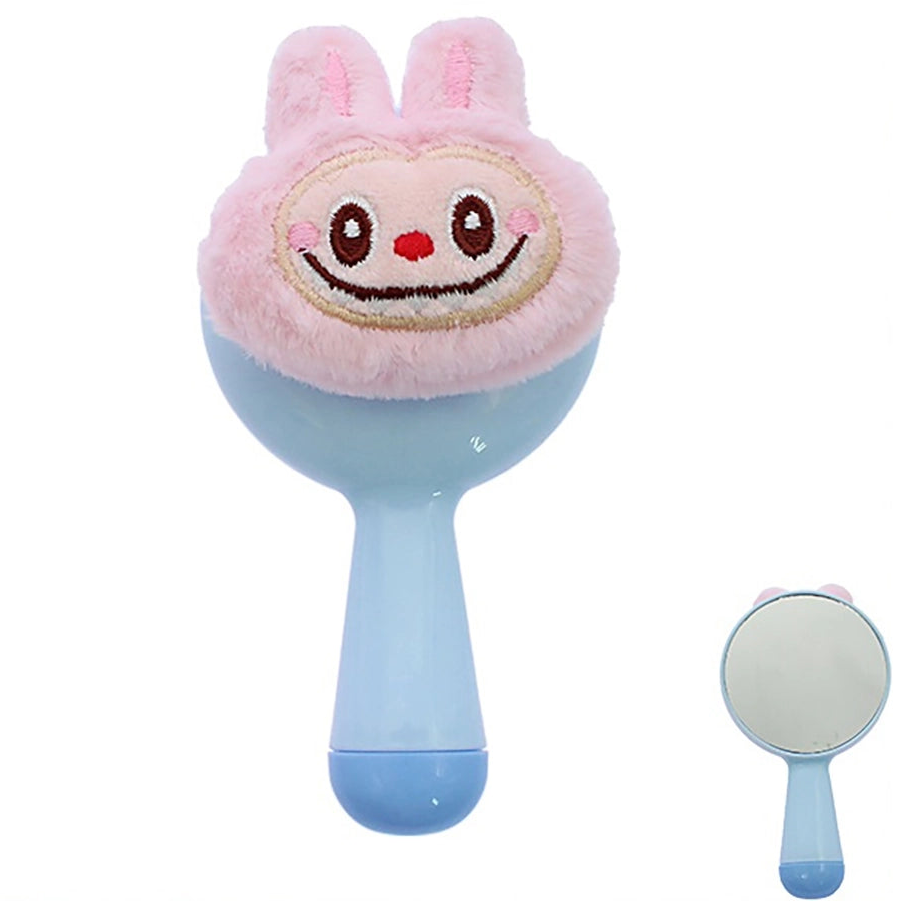 Cute Rabbit Plush Portable Makeup Mirror - Pastel Small Handle Mirror for Travel and Vanity (RNT-1481R)