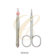 2-Piece Stainless Steel Slanted Tip Eyebrow Tweezers Set (12pk) | Precision Facial Hair & Lash Applicator Tweezers Pack (RNT-1776)