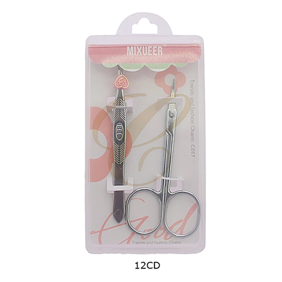 2-Piece Stainless Steel Slanted Tip Eyebrow Tweezers Set (12pk) | Precision Facial Hair & Lash Applicator Tweezers Pack (RNT-1776)
