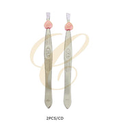 2-Piece Stainless Steel Slanted Tip Eyebrow Tweezers Set (12pk) | Precision Facial Hair & Lash Applicator Tweezers Pack (RNT-1777)
