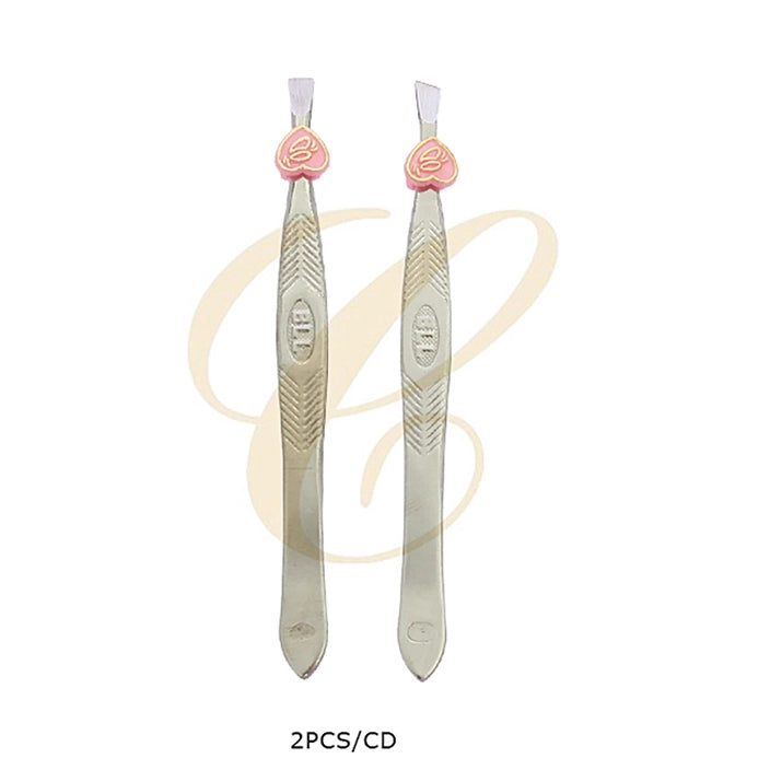 2-Piece Stainless Steel Slanted Tip Eyebrow Tweezers Set (12pk) | Precision Facial Hair & Lash Applicator Tweezers Pack (RNT-1777)