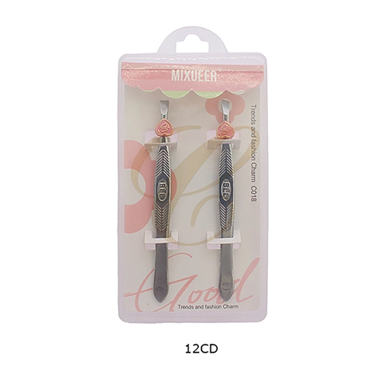 2-Piece Stainless Steel Slanted Tip Eyebrow Tweezers Set (12pk) | Precision Facial Hair & Lash Applicator Tweezers Pack (RNT-1777)