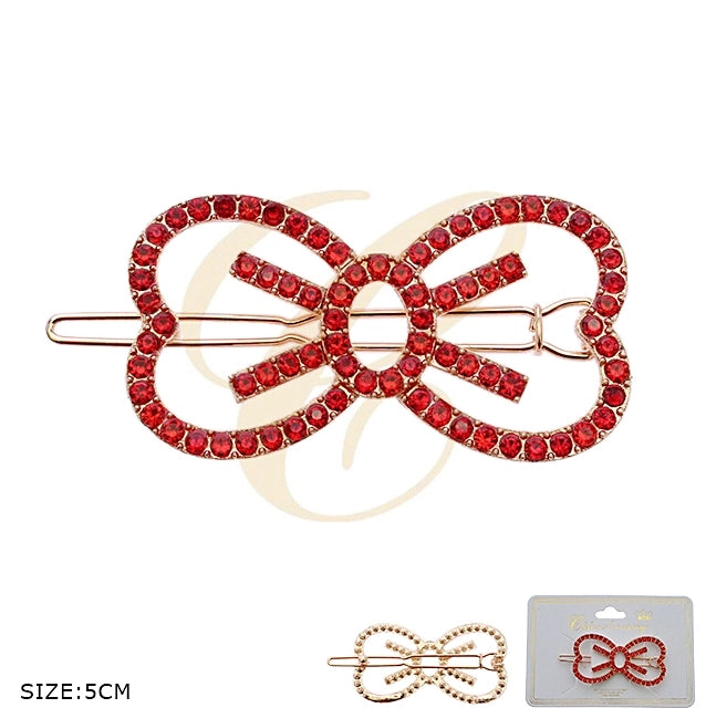 Elegant Crystal Bow Heart Hair Clip - Sparkling Rhinestone Bobby Pin (ROP-0058R3)
