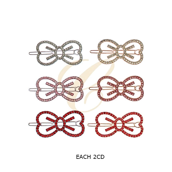 Elegant Crystal Bow Heart Hair Clip - Sparkling Rhinestone Bobby Pin (ROP-0058R3)