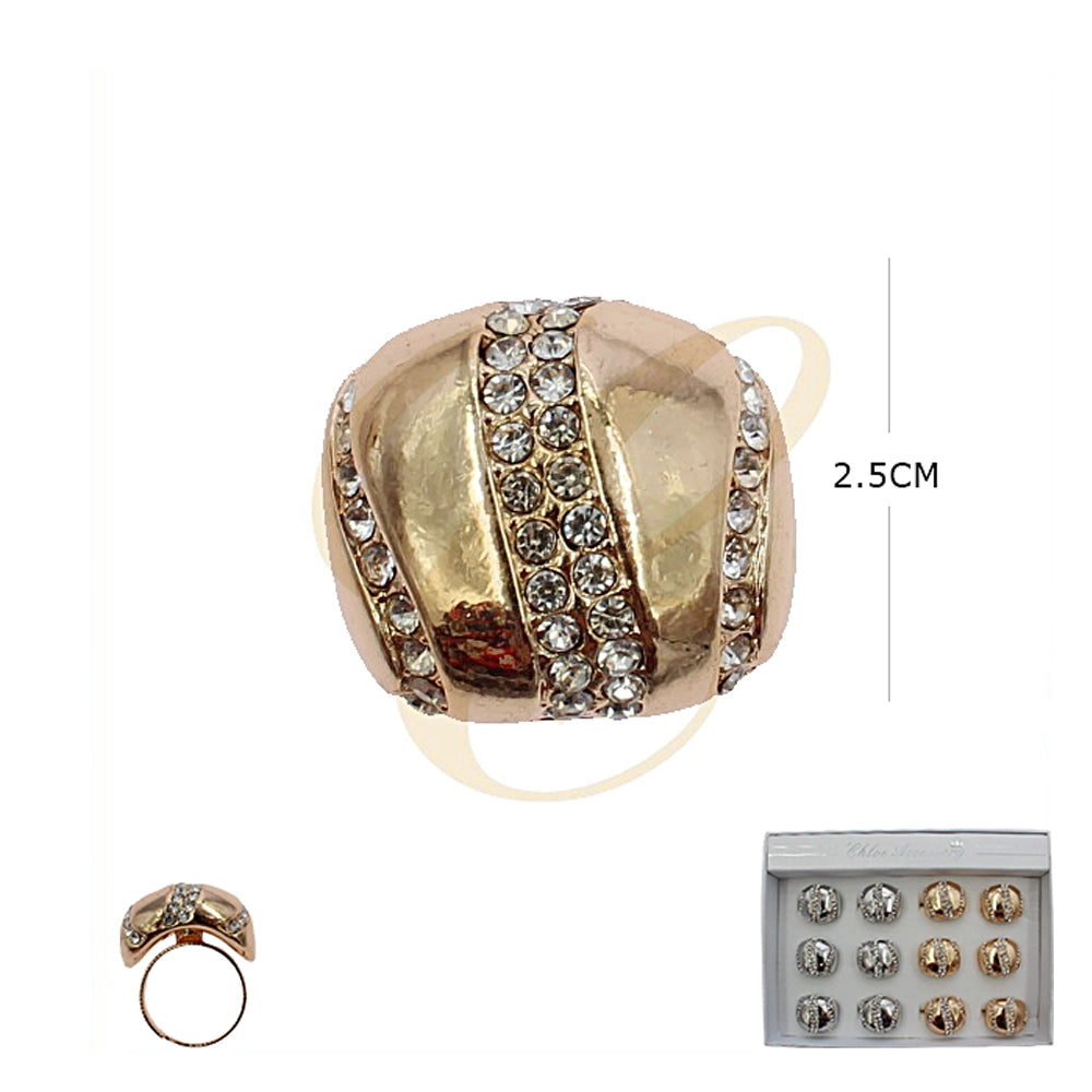 Vintage Pave Crystal Dome Statement Ring – Gold & Silver Tone (RRN-0229GS)