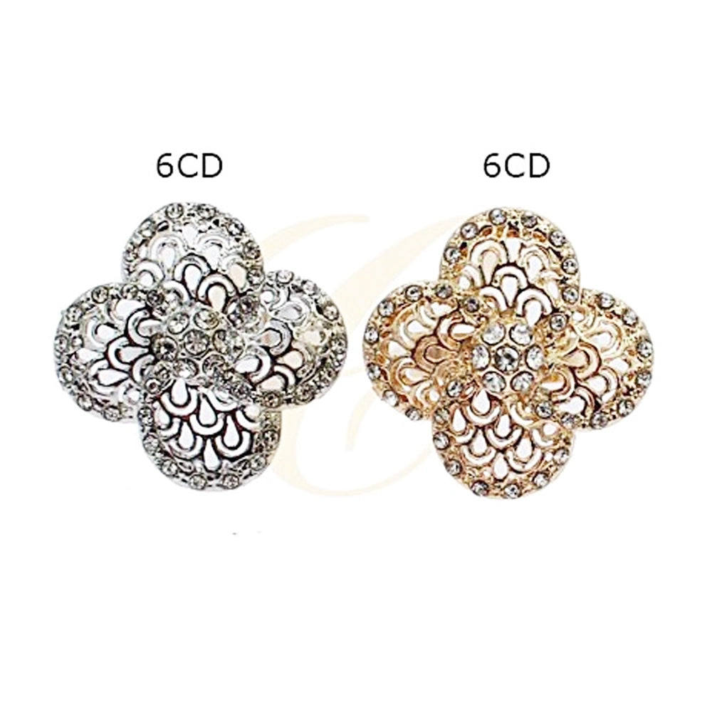 Sparkling Crystal Filigree Four-Leaf Clover Ring (RRN-0231GS)