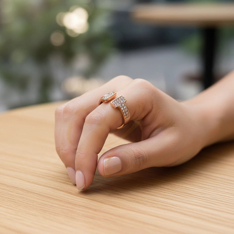 The Statement Split Band Rhinestone Cuff Ring