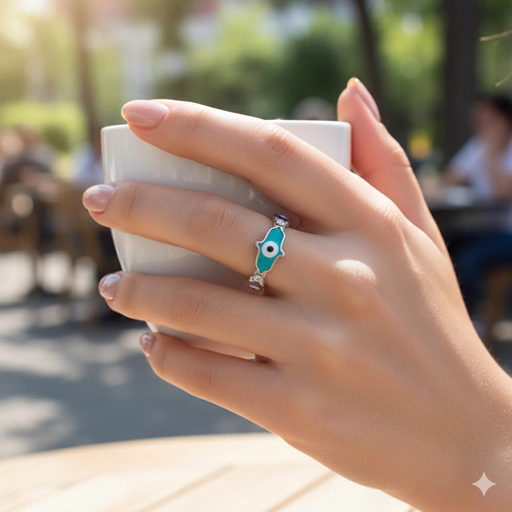 Ward Off Negativity in Style! Adjustable Hamsa Hand Evil Eye Rings