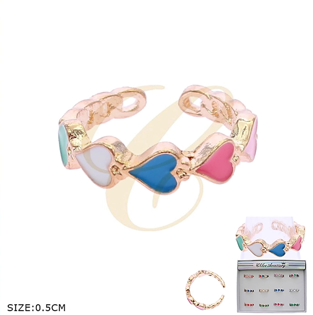 Adjustable Multi-Color Enamel Heart Band Ring – Gold & Silver Plated Stackable Friendship Ring for Women & Girls (RRN-0537R)