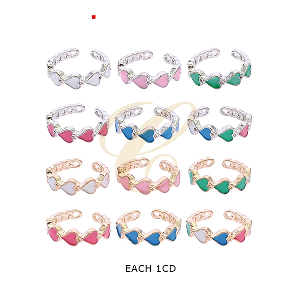 Adjustable Multi-Color Enamel Heart Band Ring – Gold & Silver Plated Stackable Friendship Ring for Women & Girls (RRN-0537R)