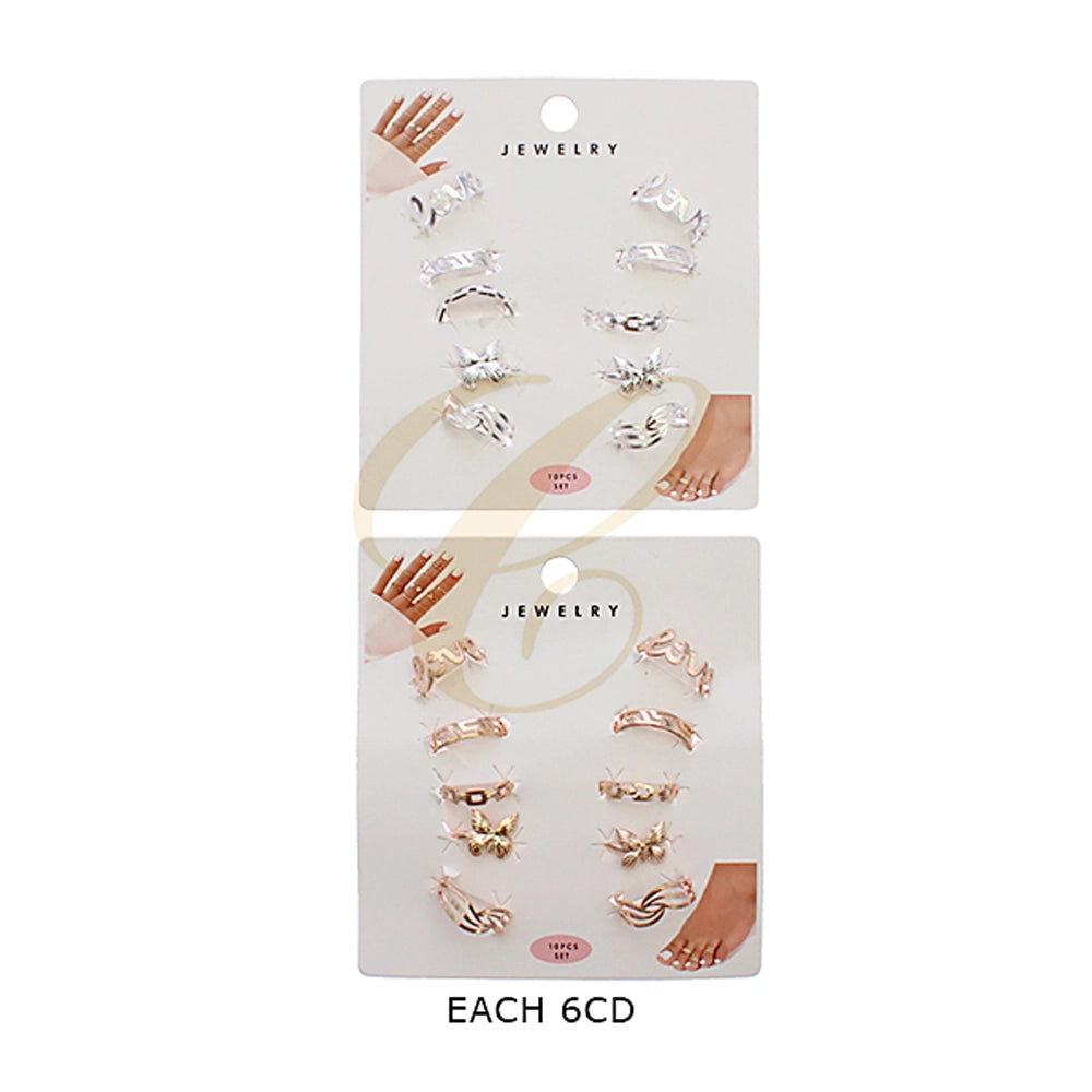 10PCS Butterfly & Arc Adjustable Toe Ring Set | Chic Finger & Nail Jewelry