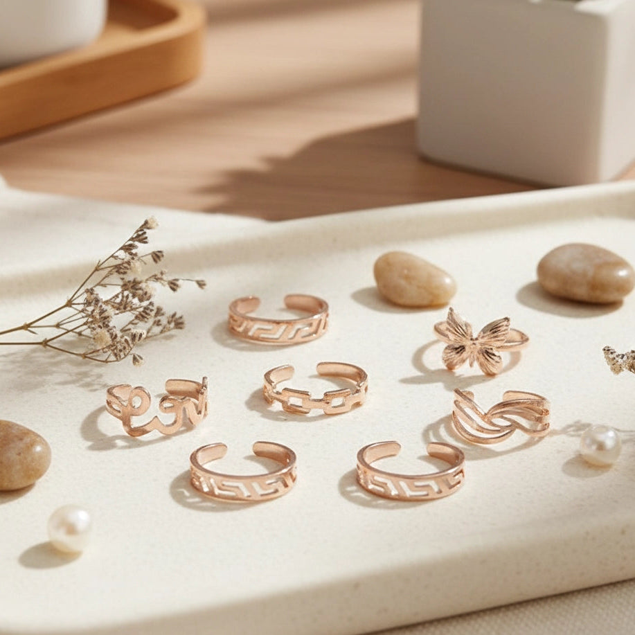 10PCS Butterfly & Arc Adjustable Toe Ring Set | Chic Finger & Nail Jewelry