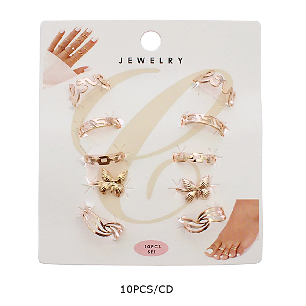 10PCS Butterfly & Arc Adjustable Toe Ring Set | Chic Finger & Nail Jewelry