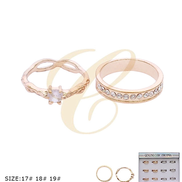 Elegant 2-Piece Stackable Cubic Zirconia Ring Set - Gold & Silver Tone (RRN-0583GS)
