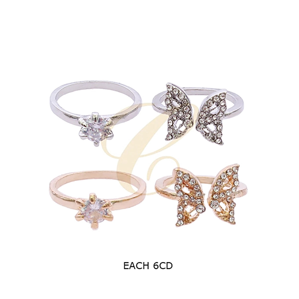 Sparkling Cubic Zirconia Butterfly & Solitaire Ring Set | Elegant Two-Piece Stackable Jewelry (RRN-0584GS)